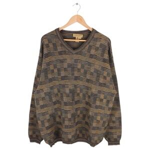 Vintage Tricots St Raphael V Neck Sweater Wool Blend Textured Knit XL